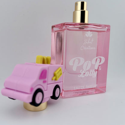 Perfume Pop & Lolly de Zakat Creations, Eau de Parfum 50 ml, frasco rosa junto a su caja de regalo – Siblingsgo Miami