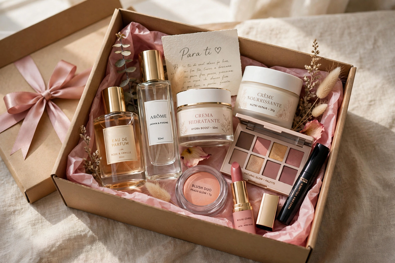Caja de regalo con perfumes, cremas y maquillaje – Siblingsgo Miami